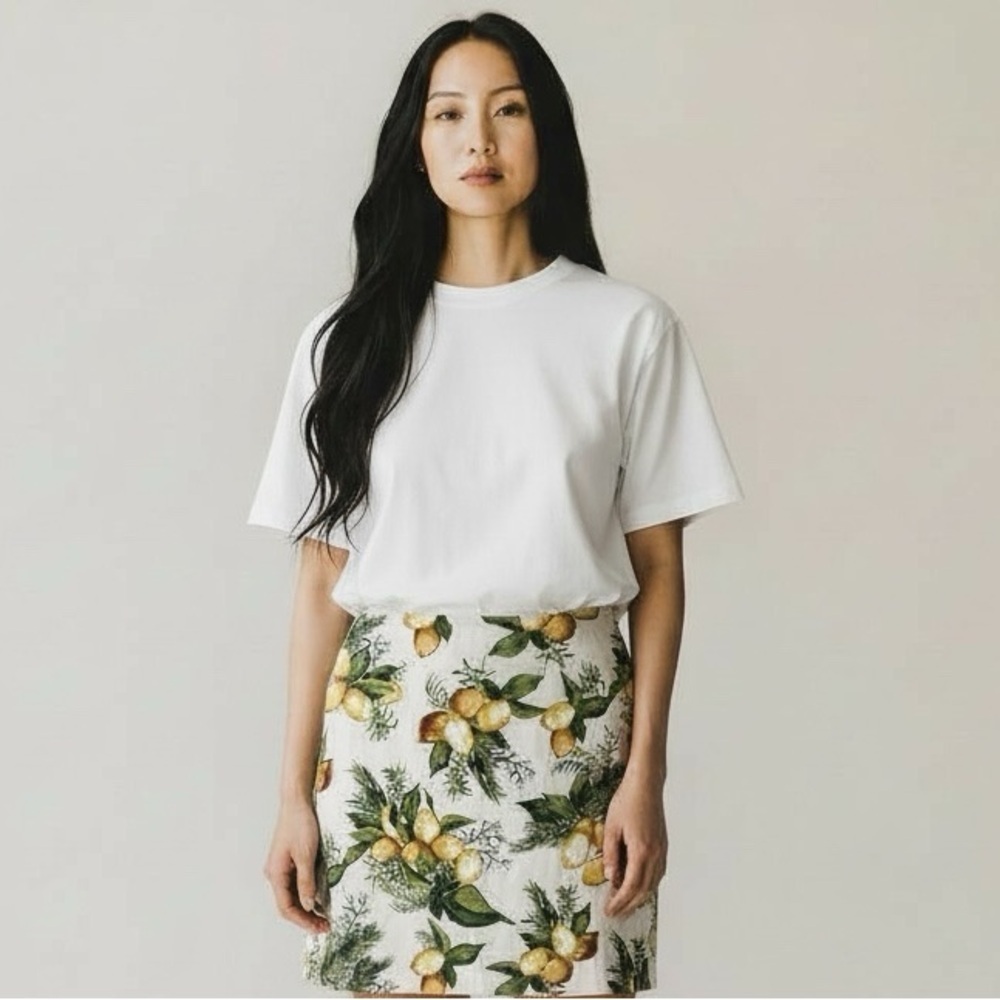 Talbots Lemon Print Skirt knee length size 10 Petite